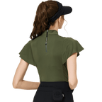 BLKTEE Wave Sleeve Stand Collar Women's Short Sleeve Top (Military Green)