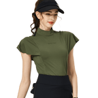 BLKTEE Wave Sleeve Stand Collar Women's Short Sleeve Top (Military Green)