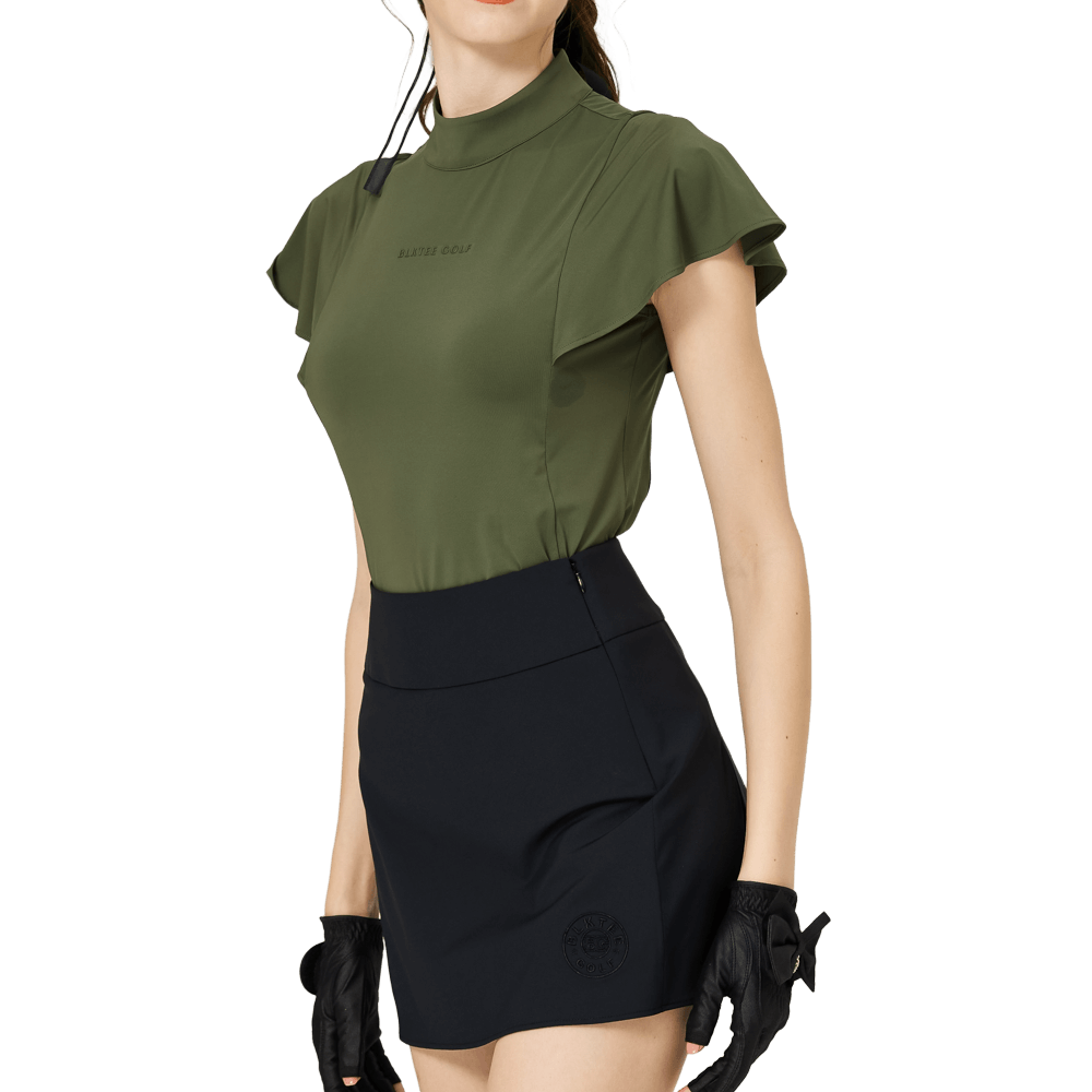 BLKTEE Wave Sleeve Stand Collar Women's Short Sleeve Top (Military Green)