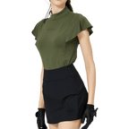 BLKTEE Wave Sleeve Stand Collar Women's Short Sleeve Top (Military Green)