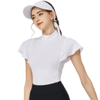 BLKTEE波浪袖立領女短袖上衣(白色)