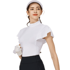 BLKTEE波浪袖立領女短袖上衣(白色)