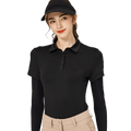 BLKTEE燙珠翻領絲光連袖短袖女上衣(黑色)