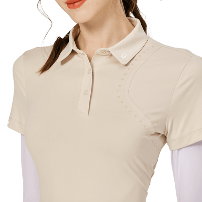 BLKTEE Hot Bead Lapel Mercerized Short Sleeve Women's Top (Khaki)