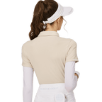 BLKTEE燙珠翻領絲光連袖短袖女上衣(卡其)