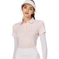 BLKTEE燙珠翻領絲光連袖短袖女上衣(粉紅色)
