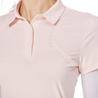 BLKTEE燙珠翻領絲光連袖短袖女上衣(粉紅色)