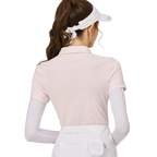 BLKTEE燙珠翻領絲光連袖短袖女上衣(粉紅色)