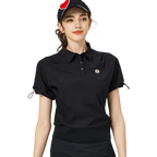 休閑長版寬鬆女短袖上衣(黑色)