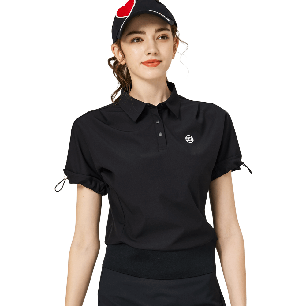 休閑長版寬鬆女短袖上衣(黑色)