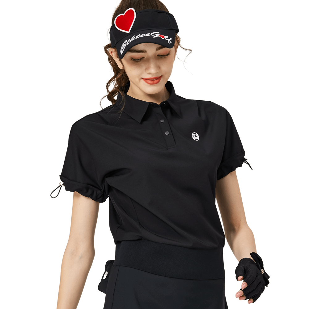 休閑長版寬鬆女短袖上衣(黑色)