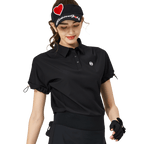 休閑長版寬鬆女短袖上衣(黑色)