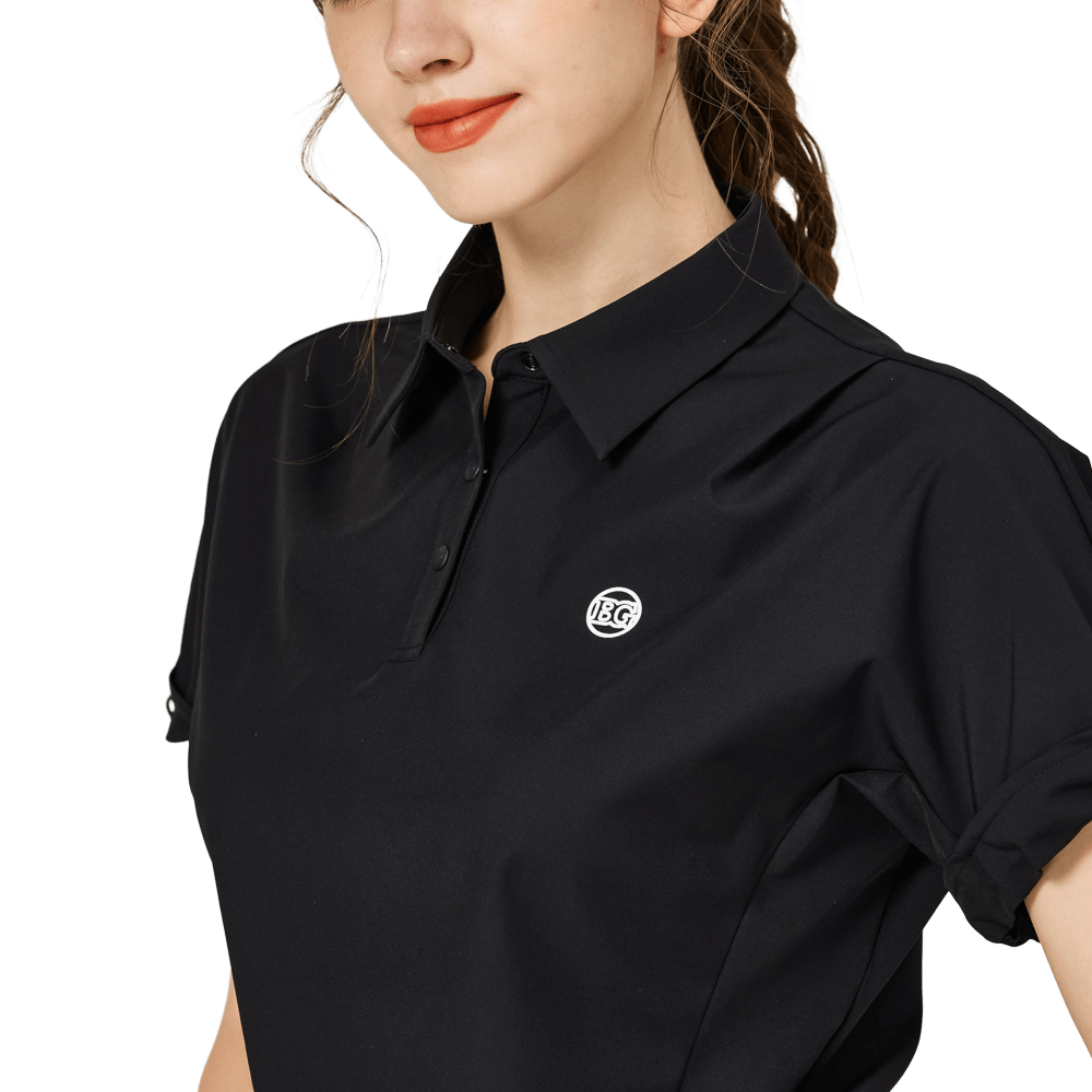 休閑長版寬鬆女短袖上衣(黑色)