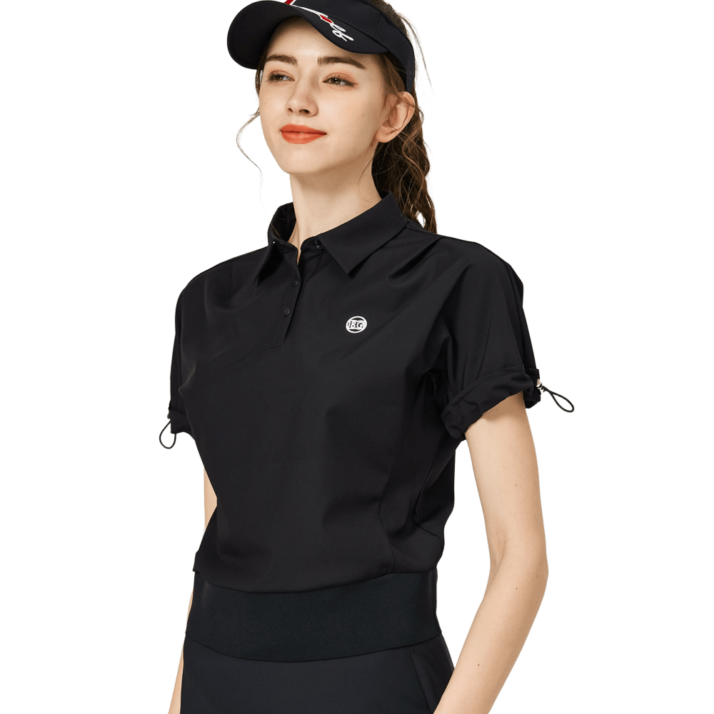 休閑長版寬鬆女短袖上衣(黑色)