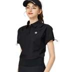 休閑長版寬鬆女短袖上衣(黑色)
