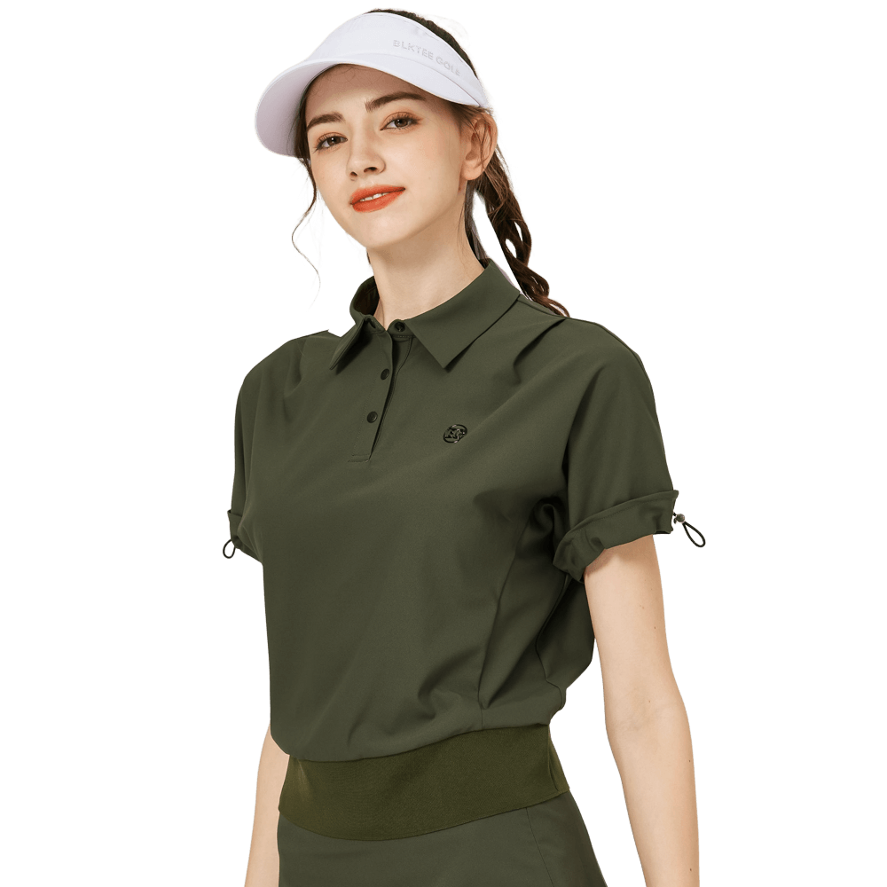 休閑長版寬鬆女短袖上衣(軍綠色)