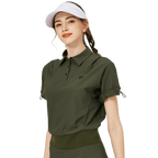 休閑長版寬鬆女短袖上衣(軍綠色)