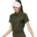 休閑長版寬鬆女短袖上衣(軍綠色)
