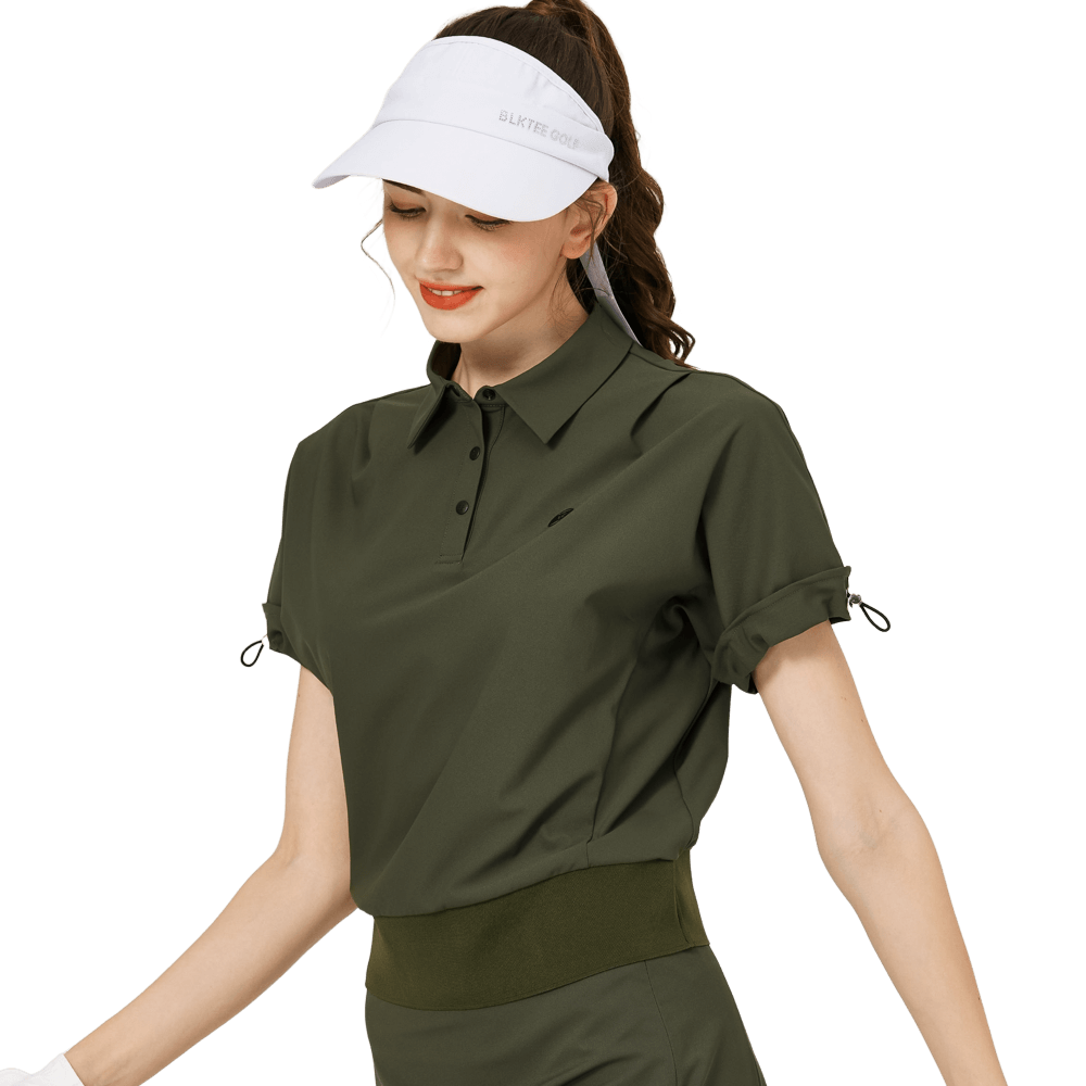 休閑長版寬鬆女短袖上衣(軍綠色)