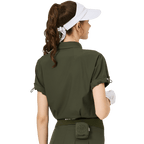 休閑長版寬鬆女短袖上衣(軍綠色)