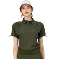 休閑長版寬鬆女短袖上衣(軍綠色)