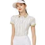 BLKTEE彩條翻領女短袖上衣(卡其)