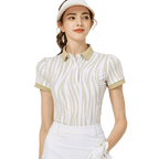 彩條翻領女短袖上衣(卡其)