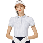 彩條翻領女短袖上衣(淺灰)