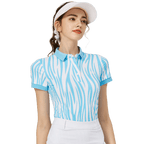 BLKTEE Color Stripe Lapel Women's Short Sleeve Top (Colorful Blue)