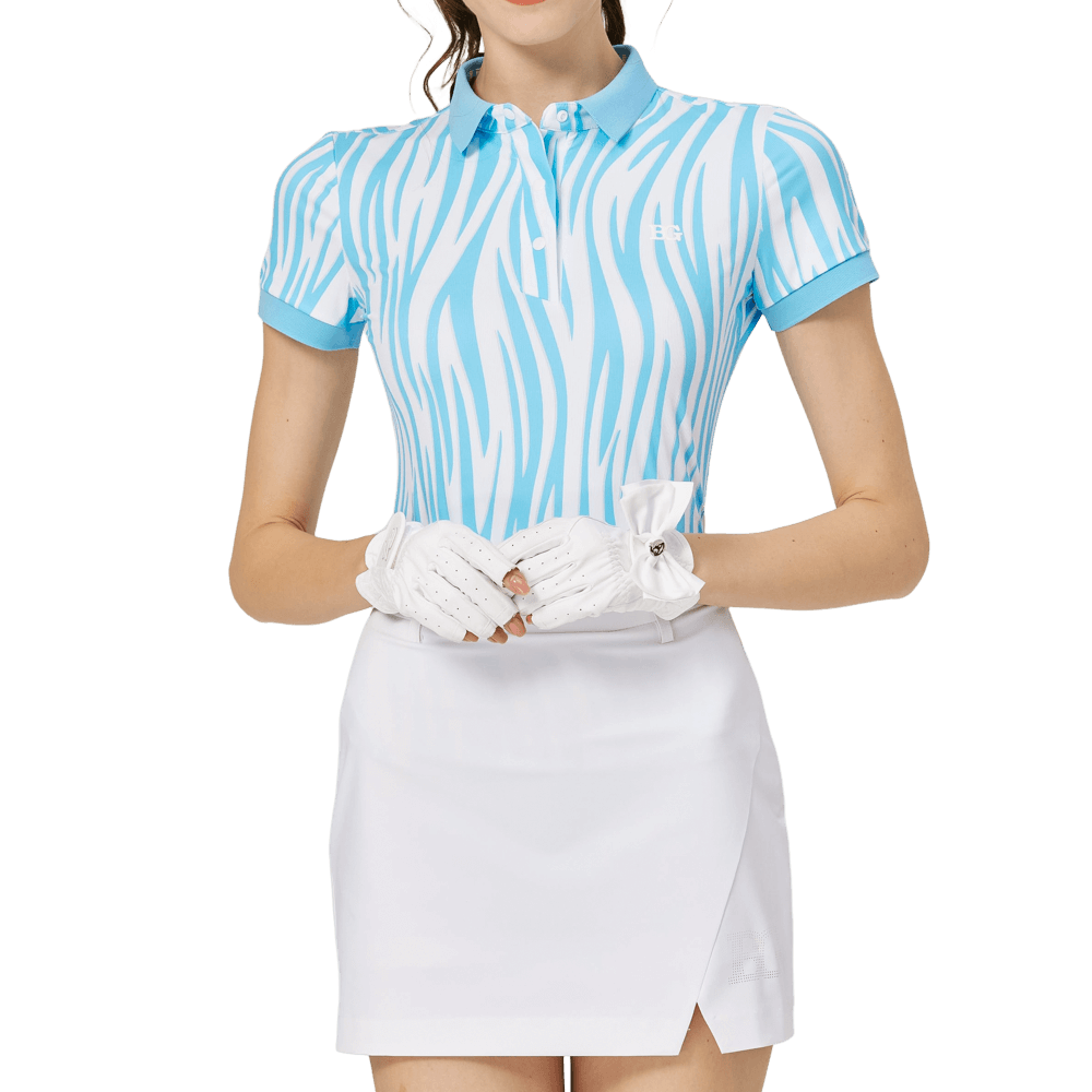 BLKTEE Color Stripe Lapel Women's Short Sleeve Top (Colorful Blue)