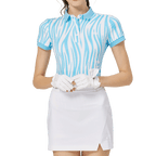 BLKTEE Color Stripe Lapel Women's Short Sleeve Top (Colorful Blue)