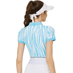 BLKTEE Color Stripe Lapel Women's Short Sleeve Top (Colorful Blue)