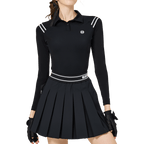 BLKTEE肩拼綫條防曬冰絲袖女上衣(黑色)