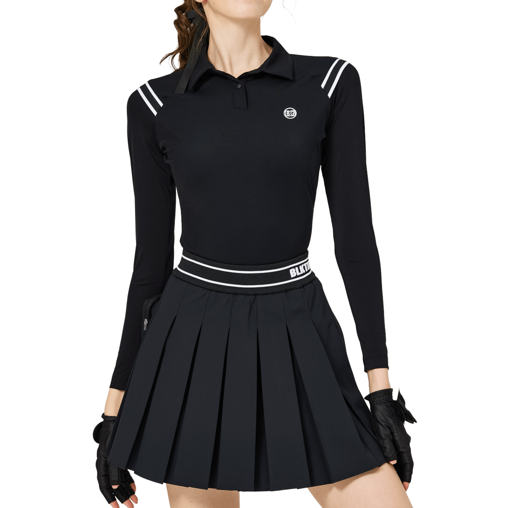 BLKTEE肩拼綫條防曬冰絲袖女上衣(黑色)