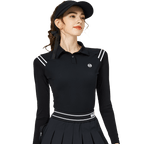 BLKTEE肩拼綫條防曬冰絲袖女上衣(黑色)