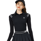 BLKTEE肩拼綫條防曬冰絲袖女上衣(黑色)