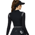 BLKTEE肩拼綫條防曬冰絲袖女上衣(黑色)