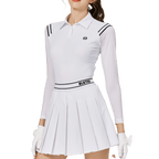 BLKTEE肩拼綫條防曬冰絲袖女上衣(白色)