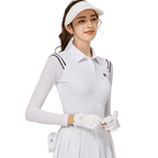 BLKTEE肩拼綫條防曬冰絲袖女上衣(白色)