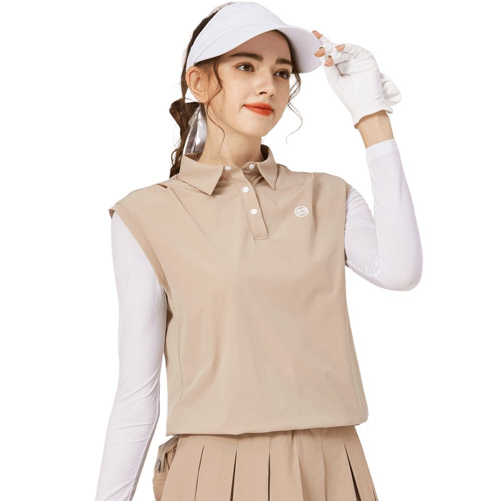 BLKTEE寬鬆版假兩件涼感女連袖無袖衣(卡其)