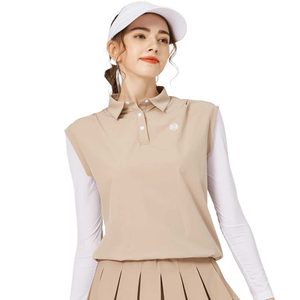 BLKTEE寬鬆版假兩件涼感女連袖無袖衣(卡其)