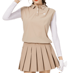 BLKTEE寬鬆版假兩件涼感女連袖無袖衣(卡其)