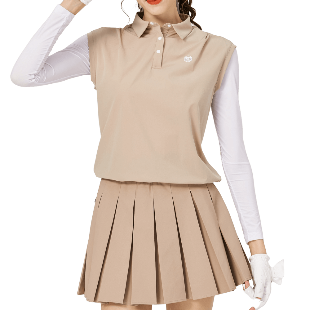 BLKTEE寬鬆版假兩件涼感女連袖無袖衣(卡其)