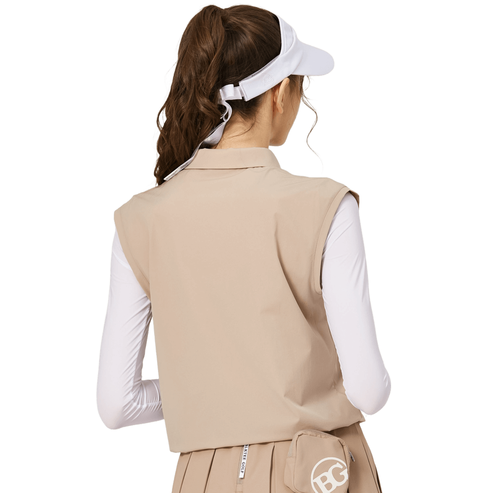 BLKTEE寬鬆版假兩件涼感女連袖無袖衣(卡其)