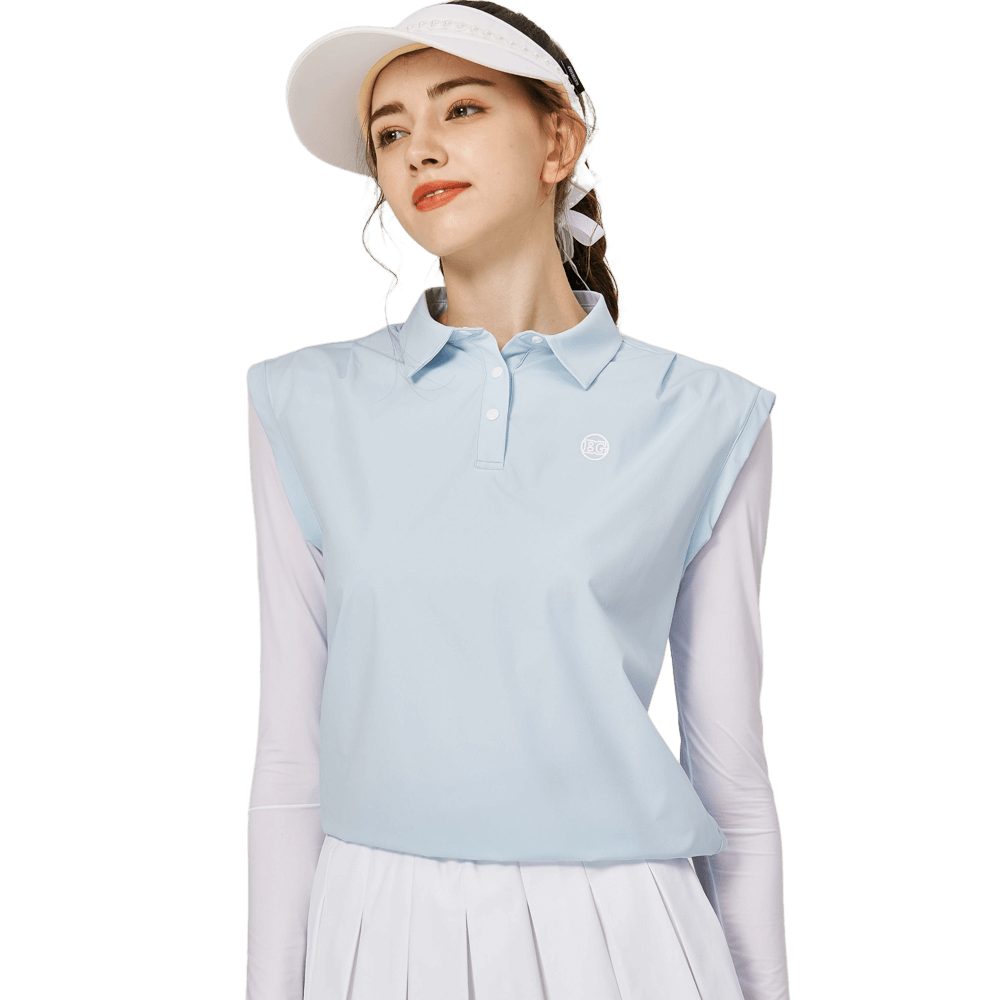 BLKTEE寬鬆版假兩件涼感女連袖無袖衣(淺藍)