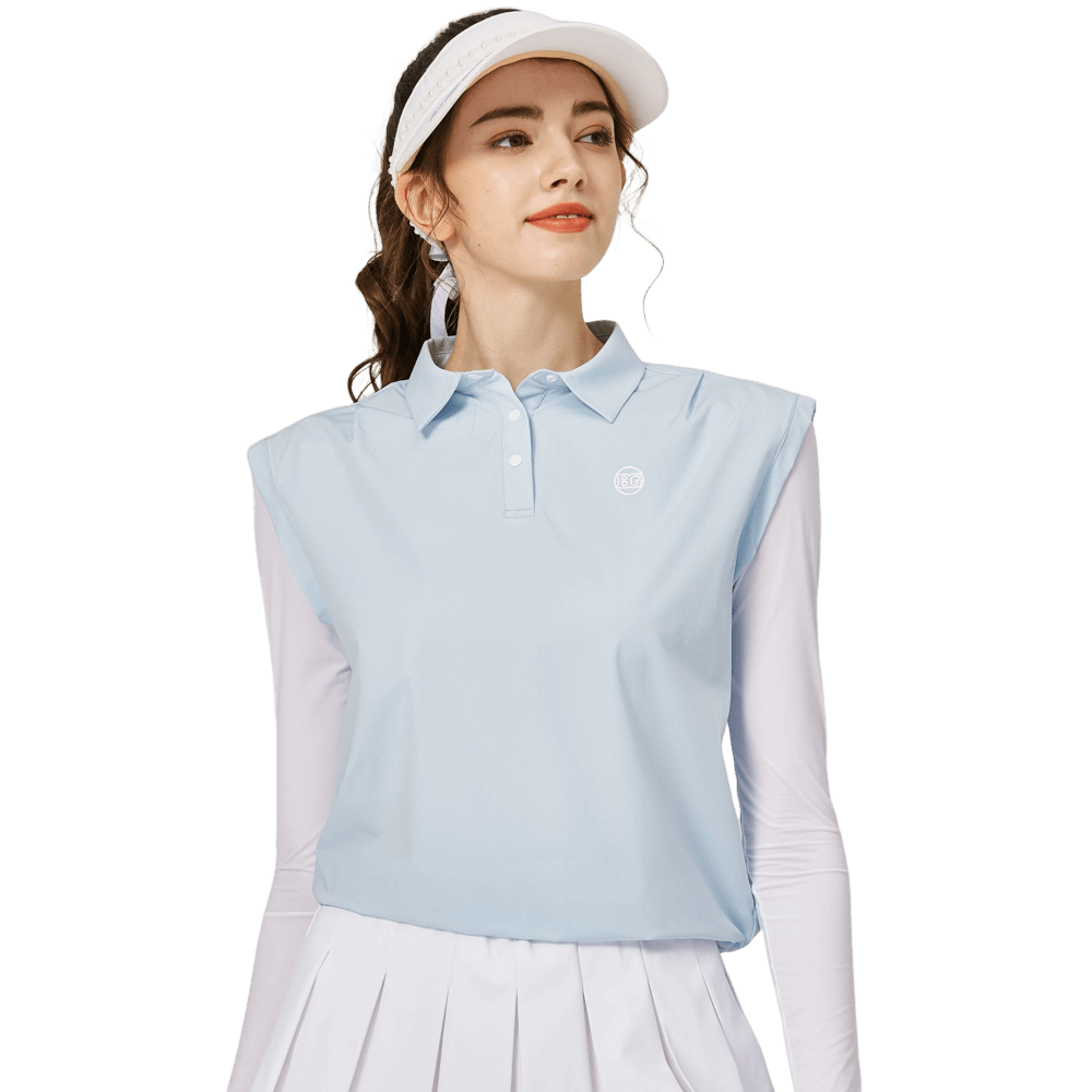 BLKTEE寬鬆版假兩件涼感女連袖無袖衣(淺藍)