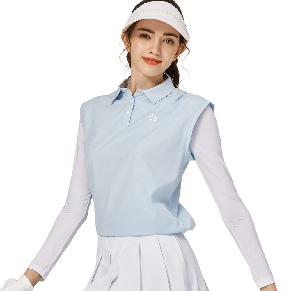 BLKTEE寬鬆版假兩件涼感女連袖無袖衣(淺藍)