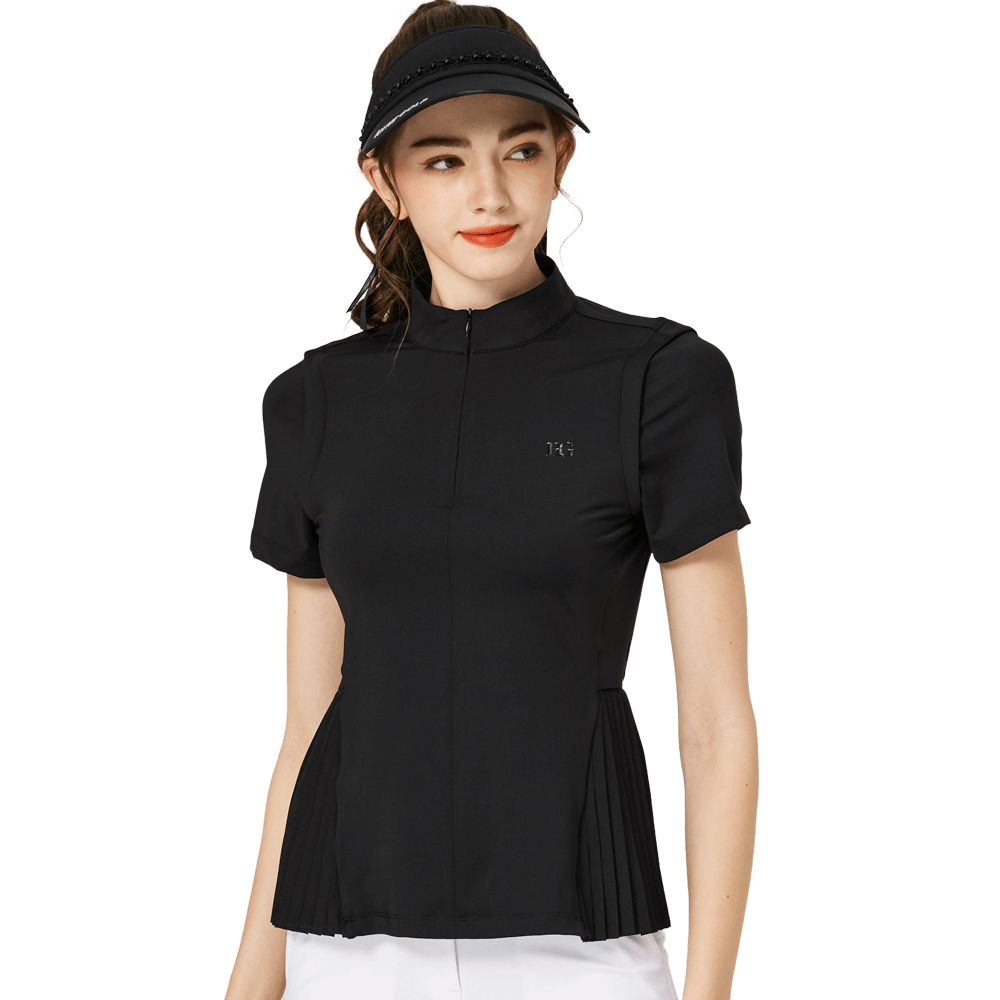 BLKTEE小百褶長版寬鬆女短袖上衣(黑色)