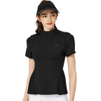 BLKTEE小百褶長版寬鬆女短袖上衣(黑色)