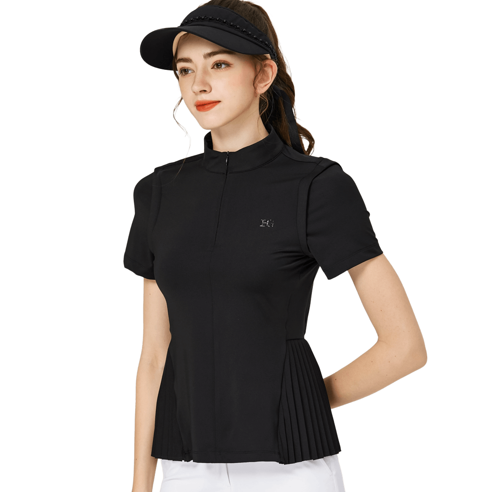 BLKTEE小百褶長版寬鬆女短袖上衣(黑色)